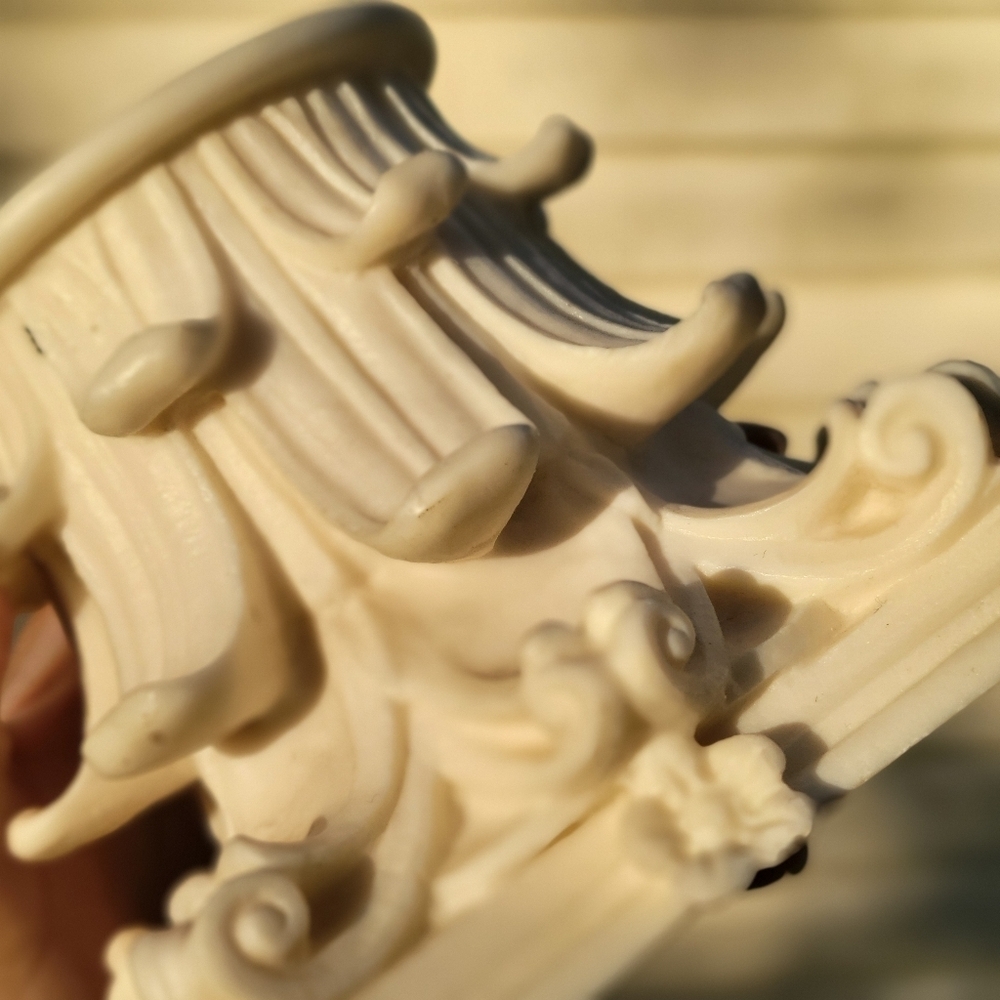 Rare Find "Greek" Candle Pedestal Carved Cream Marble Dust Blend Little Flowers - Picture 8 of 10